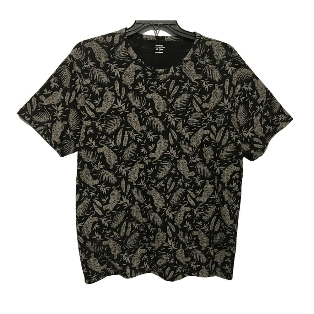 Old Navy Black Grey Jungle Tiger Print Linen Blend Short Sleeve Knit Top Size XL